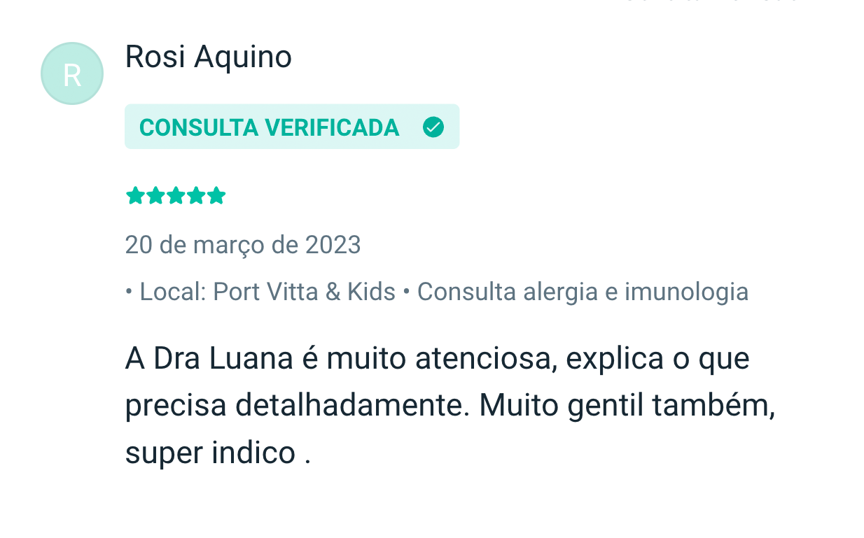 Rosi Aquino: A Dra Luana é muito atenciosa, explica o que precisa detalhadamente. Muito gentil também, super indico .